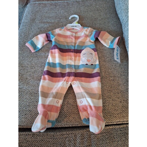 Baby Girl Clothes Nwot Carter's 3 Month‎ Striped Fleece Owl Footed Outfit - Picture 1 of 5